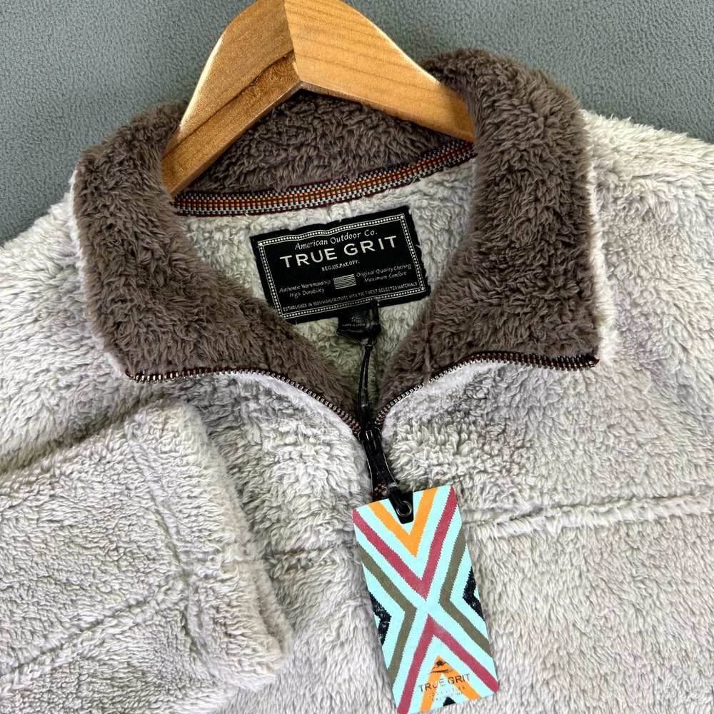 True‎ Grit Quarter Zip Mens Small Oatmeal Beige Brown Double Plush Fleece New